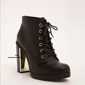Metal heel lace up bootie